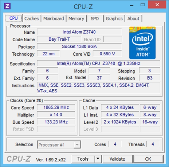 miix 2 8 128GBモデル CPU-Z 結果1